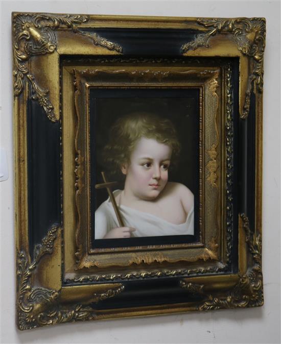 A Dresden porcelain plaque of the young St. John the Baptist, the plaque approx 20 x 16cm